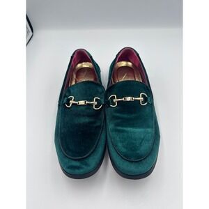 Emerald Green Velvet Horsebit Loafers Mens Gold Detail Slip On Dress Shoes